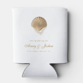 Gold Seashell Custom Coastal Wedding Favor 缶クーラー (裏面)