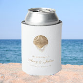 Gold Seashell Custom Coastal Wedding Favor 缶クーラー