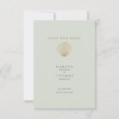 Gold Seashell Mute Sage Wedding Save the Date (正面)