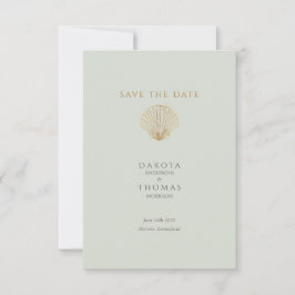 Gold Seashell Mute Sage Wedding Save the Date