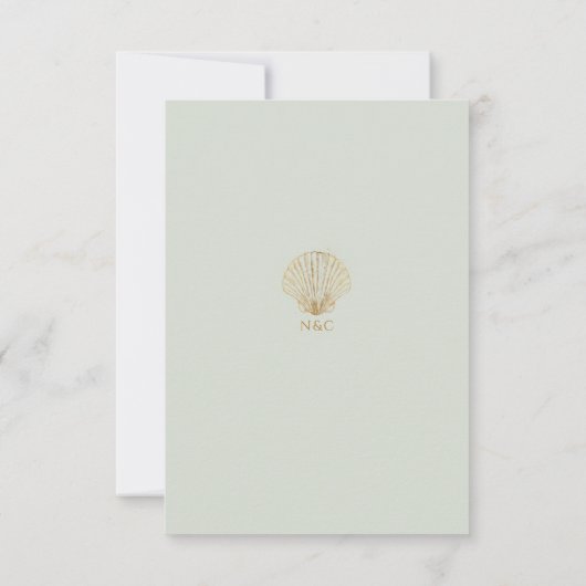 Gold Seashell Mute Sage Wedding Save the Date (裏面)