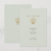 Gold Seashell Mute Sage Wedding Save the Date (正面/裏面)