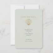 Gold Seashell Mute Sage Wedding Save the Date (正面)