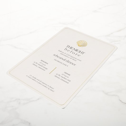 Gold Seashell Night Before Wedding Rehearsal 箔招待状 (回転した状態)