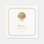Gold Seashell & Pearls Coastal Bridal Shower スタンダードカクテルナプキン (正面)