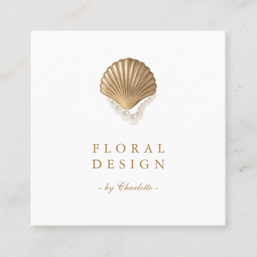 Gold Seashell & Pearls Coastal Chic Any Profession スクエア名刺 (正面)