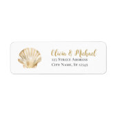 Gold Seashell Scallop Wedding Return Address  ラベル (正面)