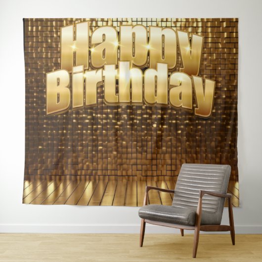 Gold Shimmer Birthday Backdrop Party Decoration タペストリー (インサイチュ(横))