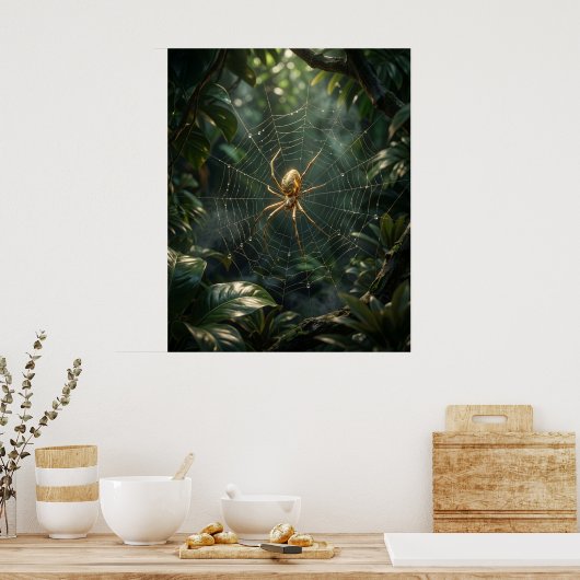Gold Silk Spider Web ポスター (キッチン)