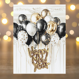 Gold Silver Black Balloons Happy New Year シーズンポストカード
