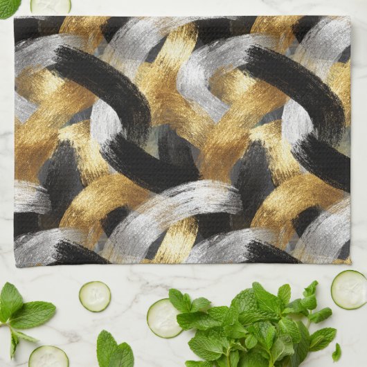 Gold Silver Black Christmas Celebration キッチンタオル (折り畳み)