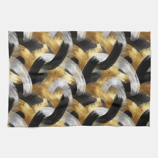 Gold Silver Black Christmas Celebration キッチンタオル (横)