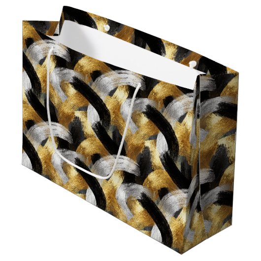 Gold Silver Black Christmas Celebration ラージペーパーバッグ (正面アングル)