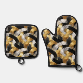 Gold Silver Black Christmas Celebration 鍋つかみ&鍋敷きセット