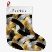 Gold Silver Christmas Black Celebration ラージクリスマスストッキング (正面)