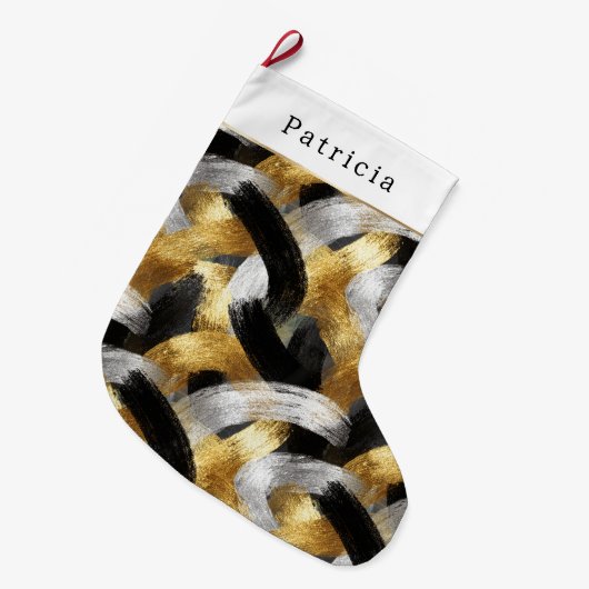Gold Silver Christmas Black Celebration ラージクリスマスストッキング (正面 (吊り時))