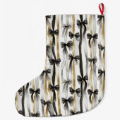 Gold Silver Christmas Black Ribbons & Bows ラージクリスマスストッキング (裏面)