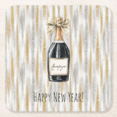 Gold Silver New Year's Eve Champagne Bottle スクエアペーパーコースター (正面)