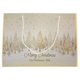 Gold Silver Pine Trees Personalized Christmas ラージペーパーバッグ