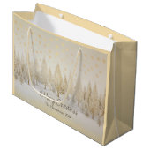 Gold Silver Pine Trees Personalized Christmas ラージペーパーバッグ (正面アングル)
