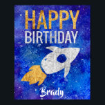 Gold Silver Rocket Ship Galaxy Birthday Party ポスター<br><div class="desc">Gold Silver Rocket Ship Galaxy Birthday Party Sign. Watercolor galaxy,  gold and silver faux foil rocket ship,  outer space themed birthday party supplies. www.SamAnnDesigns.com</div>