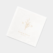Gold simple botanical wedding monogram 箔ナプキン (左)
