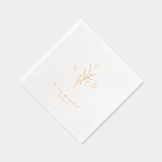Gold simple botanical wedding monogram 箔ナプキン (右)