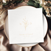 Gold simple botanical wedding monogram 箔ナプキン