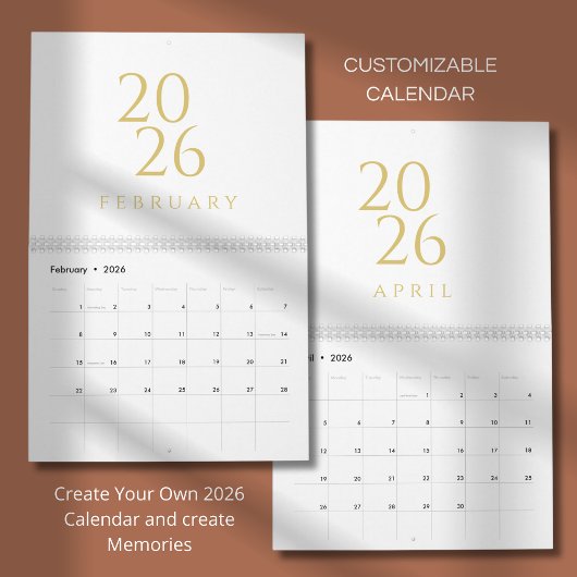 Gold Simple Elegant 2026 Calendar カレンダー