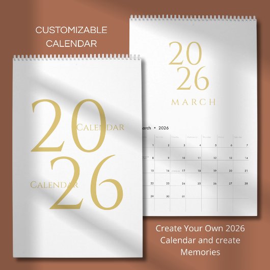 Gold Simple Elegant 2026 Calendar カレンダー
