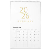 Gold Simple Elegant 2026 Calendar カレンダー (2月 2026)