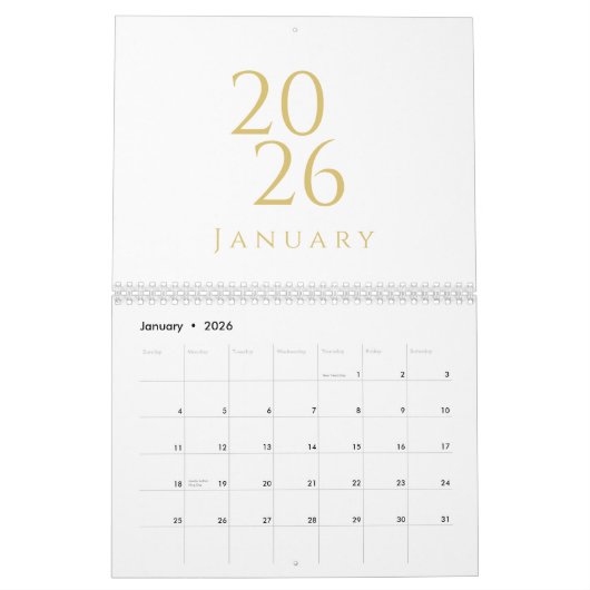 Gold Simple Elegant 2026 Calendar カレンダー (1月 2026)