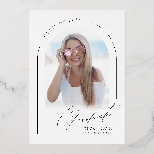 Gold Simple Elegant Script Modern Arch Graduation 箔招待状 (裏面)