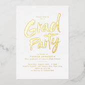 Gold Simple Modern Brush Script Grad Party 箔招待状 (正面)