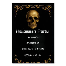 Gold Skull Halloween Party Invitation – Elegant Bl テーブルナンバー
