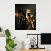 Gold Skull Panther Portrait ポスター (ホームオフィス)