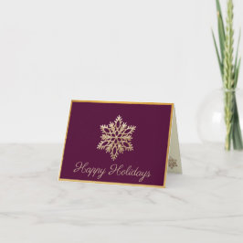 Gold Snowflake Burgundy Happy Holidays Card  サンキューカード