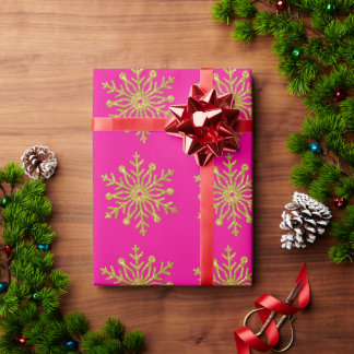 Gold Snowflake Hot Pink Wrapping Paper ラッピングペーパー