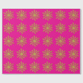 Gold Snowflake Hot Pink Wrapping Paper ラッピングペーパー (フラット)