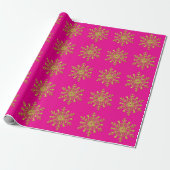 Gold Snowflake Hot Pink Wrapping Paper ラッピングペーパー (アンロールド)