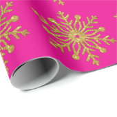 Gold Snowflake Hot Pink Wrapping Paper ラッピングペーパー (ロールコーナー)
