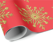 Gold Snowflake Red Wrapping Paper ラッピングペーパー (ロールコーナー)