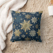 Gold Snowflakes Blue Winter Christmas  クッション (ブランケット)
