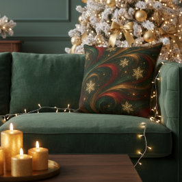 Gold Snowflakes Emerald Red Gold Holiday クッション