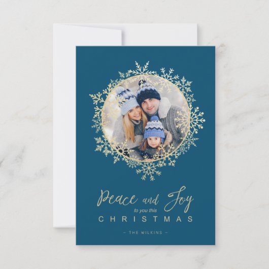 Gold Snowflakes Merry Christmas Round Family Photo (正面)