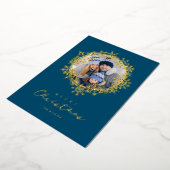 Gold Snowflakes Merry Christmas Round Family Photo 箔シーズンカード (回転した状態)