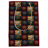 Gold Snowflakes on Image of Velvet ミディアムペーパーバッグ (正面)