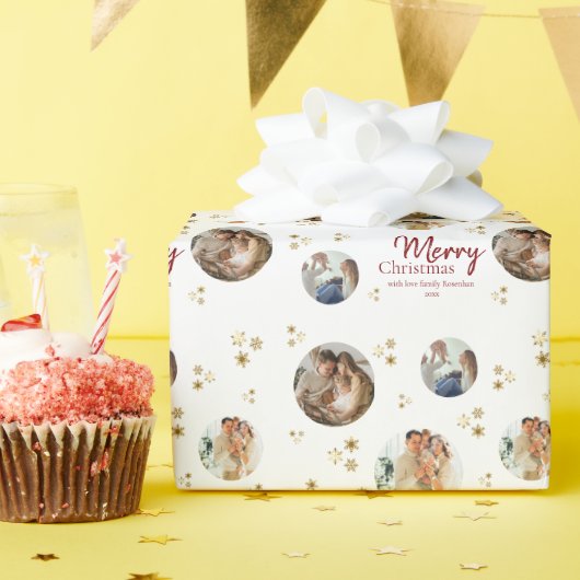 Gold Snowflakes Photo Collage Merry Christmas ラッピングペーパー (誕生日パーティー)