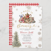 Gold Snowflakes Tea A Baby is Brewing Baby Shower 招待状 (正面/裏面)
