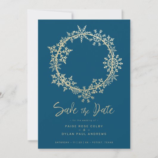 Gold Snowflakes Wedding Engagement Round Photo (正面)